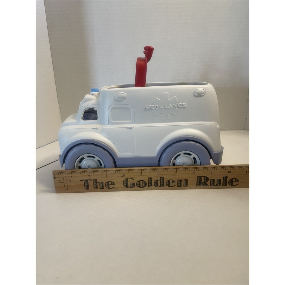 Green Toys Ambulance With Tilt Up Handle Rolls Great USA - Picture 12 of 13